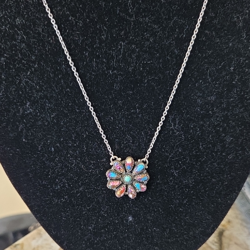 Vibrant Purple dream Turquoise Flower Necklace and Earrings Set